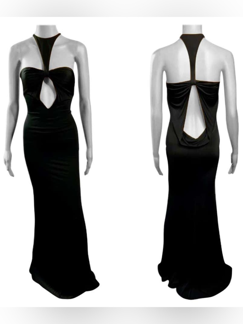 Archival Gucci by Tom Ford F/W 2004 Black Jersey Halter Cutout Dress Gown IT 36
